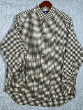 Ralph Lauren Shirt Mens XL Button Up L/S Blake Yellow Blue Check Pony Casual